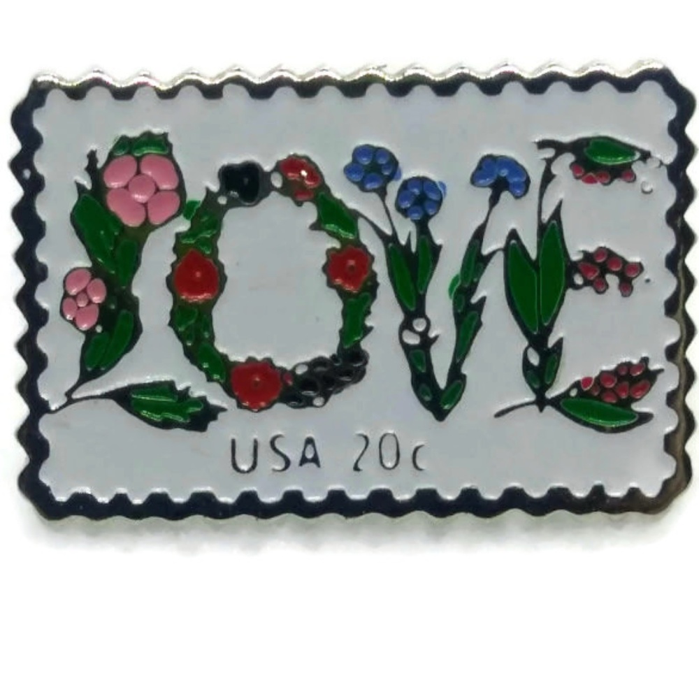 Postage Stamp Earrings Sterling Silver Floral Love